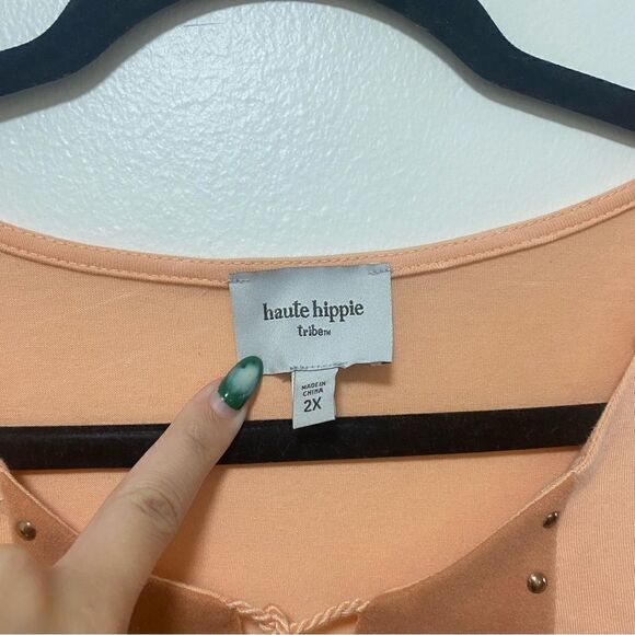 Hippie Haute Top Women Orange Embroidered Tassel Boho Plus 2X tunic - Picture 3 of 6